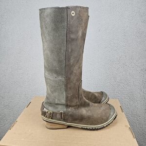 Sorel Womens 10 Slimboot Oiled Leather Suede Waterproof Tall Riding Boots